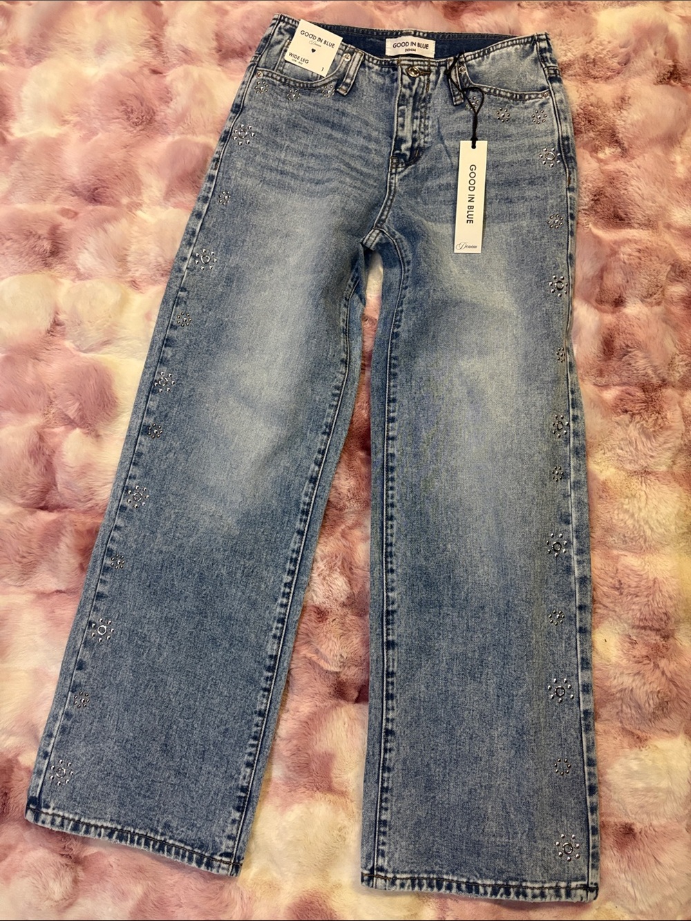 NWT Good in Blue Bling jeans Light Wash Straight-Leg Jeans bling accents